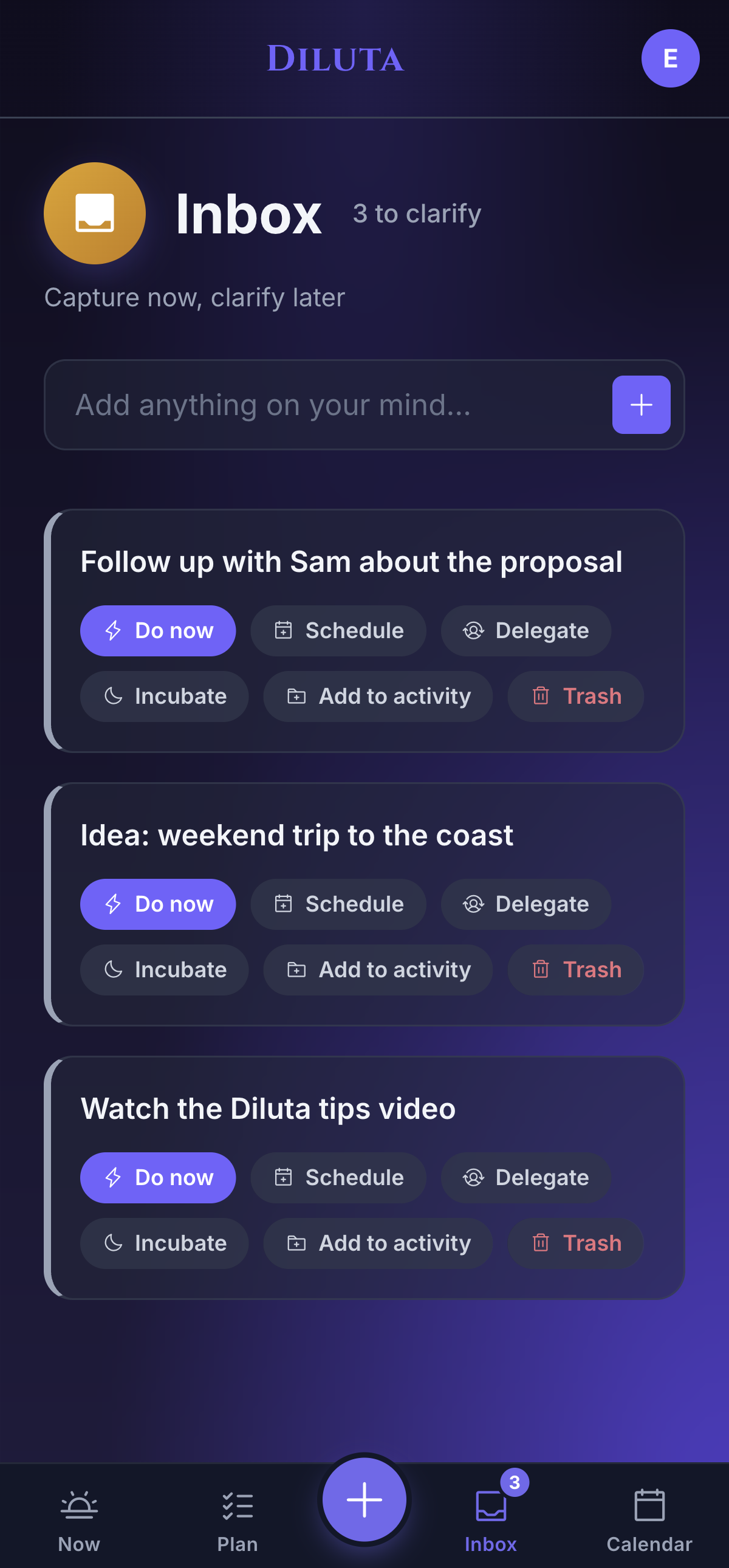 Diluta Inbox with triage actions